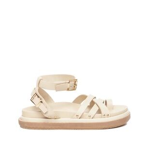 ALOHAS Cream Strappy Ankle Buckle Sandals
